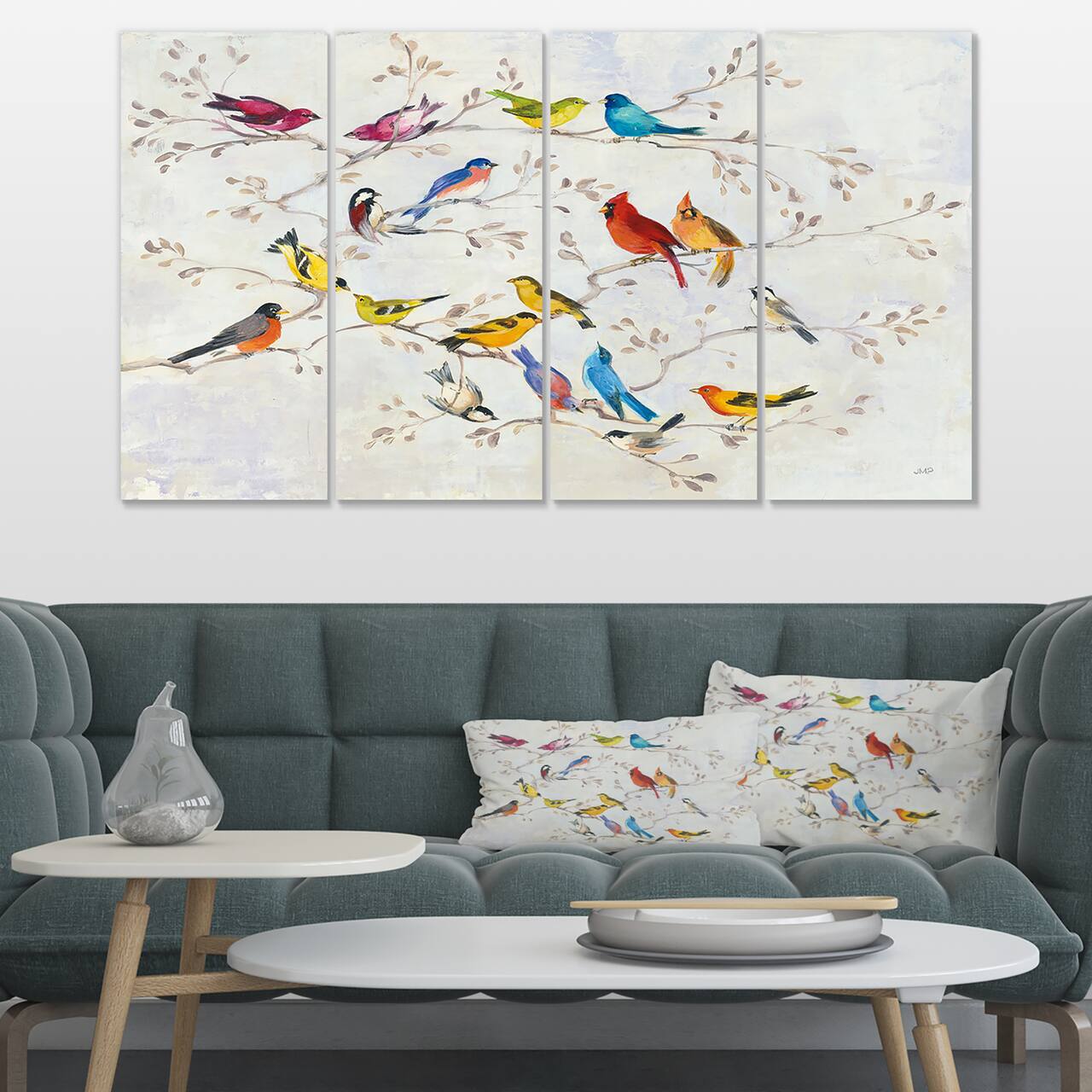 Designart - Multi-Color Bird on Tree - Modern Farmhouse Canvas Art